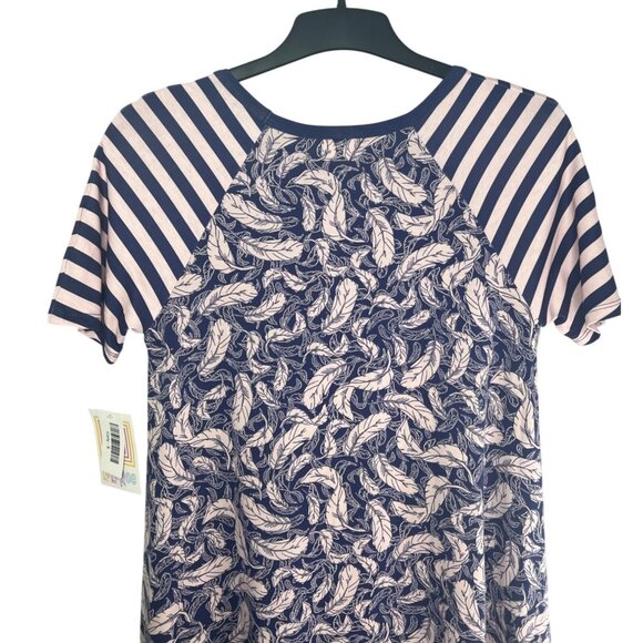 Lularoe Carly Striped Navy & Pink Feather Print High-Low Dress Small - Picture 6 of 14